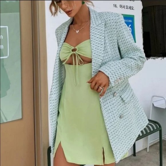 ZARA 2 Piece Textured Double Breastex Check Blazer And Structured Skirt - Picture 5 of 12